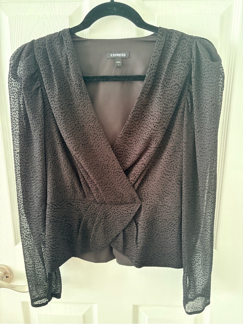 Express Black Blouse Wrap-Front Blouse with Sheer Sleeves. Size Small.